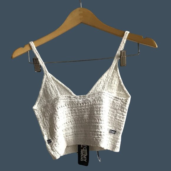 Tommy Jeans White Crochet XS Cropped Cami Top With Straps & Logo Waist Tie - Picture 2 of 7